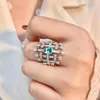 Bagues de cluster Sparkly Paraiba Zircon Ring 925 Silver Women's Jewelry Radiant Party Wedding Bridal