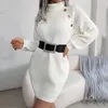 Casual Dresses Women Sticked Turtleneck Dress 2023 Autumn Winter Elastic Vestidos Streetwear Long Sleeve Solid Kort Short