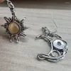 Kolczyki Dangle Bohemian hurtowe starożytny srebrny srebrny retro księżycowy kamień sunmoon asymetryczny kolczyki boho haczyka