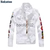 Mäns jackor Sokotoo Men's Patches Design Slim Fit Denim Jacka White Army Green Patchwork Coat Ytterkläder för man J230724