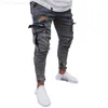 Men's Mens Jeans Autumn Men Casual Pants Fashion Frayed Slim Fit Long Denim Hole 230720 L230724