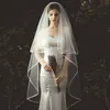 Elegant Bridal Veils Bride Veil Fingertip Length Two-Layer Simple Handmade Noble Tulle Ribbon Edge Wedding Veil Headwear Comb315B