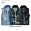 Heren Vesten FALIZA Heren Denim Vesten Gescheurde Mouwloze Jeans Jas Mannen Vesten Katoen Gilet Tank West Cowboy Hip Hop Streetwear MDJ07 T230724