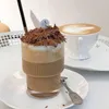 Koppar Saucers randiga kaffete glasögon Dricker Latte Hushållen Mugg Anti Slip Elegant Transparent för Cappuccino