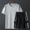 Survêtements pour hommes Entraînement d'été Séchage rapide Combinaison de balle bleue Course à pied T-shirt en soie de glace Shorts Entraînement Sports musculaires Respirant