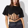 Damen T-Shirts Gaono Frauen Y2k Slim Fit T-Shirt Kurzarm Rundhalsausschnitt Durchsichtiges Patchwork Damen Crop Top Sommer Tops Für Party Club