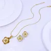 Halskette Ohrringe Set Italien Opal Gold Farbe für Frau Blumenform Anhänger Hochzeit Party Geschenk
