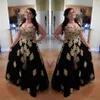 Black With Gold Lace Applique Plus size Prom Evening Dresses Special Ocassion Dresses Gowns Sweetheart A line Tulle Corset Back SD2001