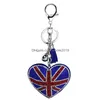 Keychains Lanyards Fl Crystal Rhinestone Heart Flag of the United States Keychain Bling Sier Plated Chain Key Rings Hanging Fashion Car Pl