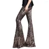 Damesbroek 2023 Sexy Pailletten Glitter Wijde Pijpen Lange Flare Hoge Taille Party Club Broek Casual Outfit Streetwear Bell Pant