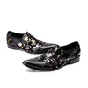 Impression originale noir chaussures de mariage Social bout pointu grande taille chaussures formelles Style chinois en cuir de vache hommes chaussures habillées