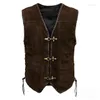 Men's Vests Men Vest Mens Brown Oversize Hop Hip Steampunk Jacket Black Retro Leather Rider Motorcycle Medieval