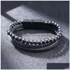 Charm Armbänder Einfache Leder Stein Tigerauge Perlen Strang Armband Armreif Manschette Armband Geflochtene Mtilayer Wrap Hip Hop Mode Jewe Dh4Ry