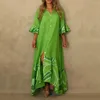 Casual Dresses A-line Silhouette Dress Stunning Colorful Maxi Oversized Ruffle Hem Three Quarter Sleeves For Dating Party Events V-neck