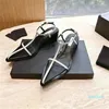 Designer sandals ladies fashion thick heel thin strap leather combination open toe pointed dress shoes buckle career beach