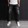 Mäns jeans män stretchig rippad mager cyklist broderi tecknad tryck jeans förstört hål smal passform denim högkvalitativ hip hop svart jeans l230724