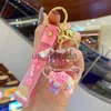 Keychains Lanyards New Cute Liquid Oil Chubby Bear Quicksand Keychain Cute Floating Colorful Balloons Keyring Girl Bag Pendant Gifts Key Chain J230724