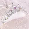Pinces à cheveux coloré cristal couronne mariage femmes bijoux accessoires alliage strass tête de mariée diadème demi-rond diadème ornement