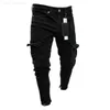 Men's Jeans 2021Fashion Black Jean Men Denim Skinny Biker Destroyed Frayed Slim Fit Pocket Cargo Pencil Pants Plus Size S-3XL Fashion L230724