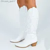 부츠 Bonjomarisa White Cowboy Cowgirls Western Boots 자수 패션 여성 Kneehigh Boots 가을 디자인 여성 부츠 신발 220816 Z230724