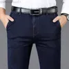 Herren-Jeans, Herbst und Winter, klassische Herren-Business-Jeans mit hoher Taille, dunkelblau, gerade, elastisch, Denim-Hose, männliche Marke, dicke Hose, L230724