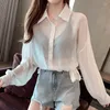 Blouses pour femmes vêtements chemises à manches longues et avec nœud haut pour femme en mousseline de soie transparente transparente Cool Tall M Pretty Y2k