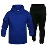 Heren Trainingspakken Mode Casual Fleece Met Kleur Tweedelige Capuchon Zak Kant Pullover Sweater Broek Set