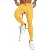 Jeans pour hommes 2021 Stretch maigre solide 4 couleurs décontracté coupe ajustée Denim pantalon mâle jaune rouge gris pantalon pantalon1 L230724