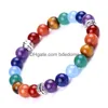 Beaded Yoga 7 Chakra Stone Bracelet Strand Red Agate Amethyst Gemstone Bracelets Wristband For Men Women Fashion Jewelry Drop Delivery Dh9M6