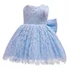 Fille robes ivoire bleu ciel enfant en bas âge robe de baptême dentelle brodé Cape chapeau pour 0-24 mois bébé robe de baptême