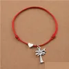 Charm Bracelets Beach Summer Fashion Red Rope Cord Heart Coconut Tree Pendant For Women Girls Palm Jewelry Gifts Drop Delivery Dhaem