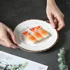 Plates Wholesale Japanese Tableware Hand-made Household Ceramic Plate Flat Dessert Retro Dish Steak