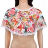 Harvkoreanska tunna Short Cape Chiffon Floral Print Beach Bikini Blus Sun Clothing Women's Summer Shade Cloak Sunscreen Shawl V27