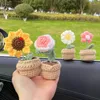 Decorative Flowers Tulip Crochet Flower Potted Sunflower Woven Bouquet Mini Girasol Plant Car Desk Decor Wedding Home