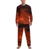 Vêtements de nuit pour hommes Fire Pyjamas Automne 2 pièces Red Lines Print Lovely Pyjama Sets Men Long Sleeve Night Graphic