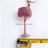 Keychains Lanyards Fashion Shiny Rhinestone Wine Cup Keychain Keyring Decor Bag Key Pendant Drop Delivery Accessories DHTQS