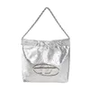 Bin Bag Silver Jingle Bag Female Tote Pås veckad liten påse stor kapacitet hinkväska axelväska