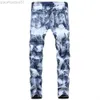 Jeans Masculino High Street Moda Masculino Jeans Azul Claro Pintado Jeans Rasgados Calça Punk Destroyed Masculino Marca Designer Hip Hop Jeans Homme L230724