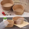 Take Out Containers 20/50pcs Disposable Kraft Paper Bowls Fruit Salad Bowl Food Packaging Party Favor Away Bowl(16oz With Lid)