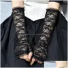 Fingerless Gloves 40Cm Transparent Lace Women Black Red White Fashion Spring Bride Y Long Mittens Drop Delivery Accessories Hats Scarves