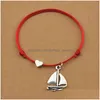 Очарование браслетов Lucky Red Toping Sailing Ship Amet Vintage Sailboat Heart для женщин мужчины на пляже повседневные парусные ювелирные изделия.