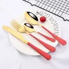 Set di posate in oro rosa Set di stoviglie in acciaio inossidabile 16 pezzi Coltelli Forchette Cucchiai da caffè Set di posate Set da tavola per la cena da cucina L230704