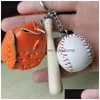 Nyckelringar Uppdatering PU -läder Baseball Goves Keychain Wood Bat Keyring Sports Bag hänger Fashion Jewelry Drop Ship Leverans DH5PL