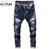 Men's Jeans Mens Ripped Jeans Slim Fit Dark Blue Spring Autumn Destroyed Torn Stylish Moto Biker Jeans Denim Pants Men Hip Hop Streetwear L230724