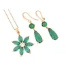 Necklace Earrings Set Genuine Emerald For Women Luxury Zircon Pendant Gold Plated Charm Jewelry Party Gift