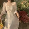 Sıradan elbiseler Fransız vintage midi elbise kadınlar dantel zarif prenses parti peri kadın 2023 bahar Kore Düğün