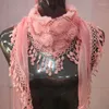 Halsdukar Summer Ladies Decorative Triangle Scarf Exquisite Chiffon Fringe Sequin Embroidered Thin Silk Shawl R105