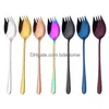 Spoons Long Handle Tooth Spoon Fork Stainless Steel Home Kitchen Dining Flatware Noodles Ice Cream Dessert Forks Cutlery Tool Drop Del Dhxrc