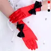 Women Satin Solid Color Short Wedding Gloves Big Bowknot Oblique Cuffs Full Fingered Mittens Formal Party Costume Gloves