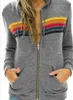 Dames tweedelige broekontwerper Hoodie Oversized Rainbow Stripe Lange mouw Sweatshirt Zipper Pocket Coat Hoodies Spring Casual verbeterde materiaal Good Quanlity